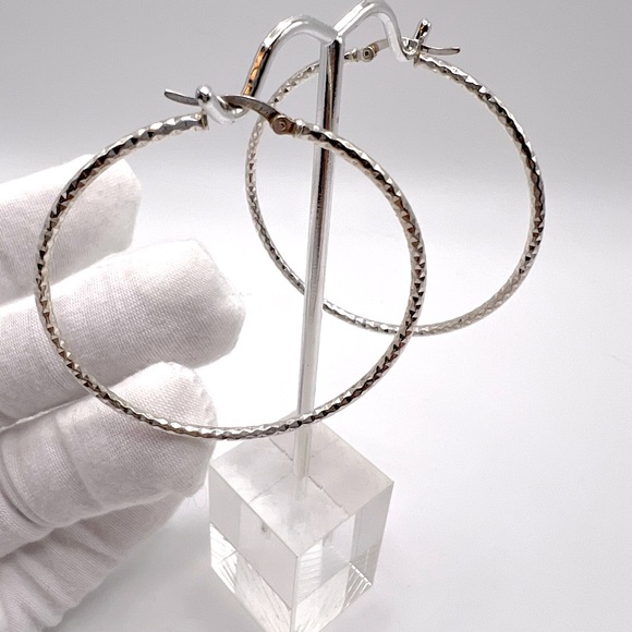 Sterling 50mm Twisted Tube Hoop Earrings - Picture 13 of 13